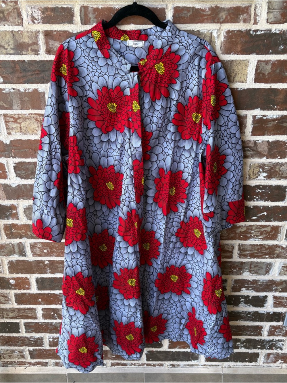 Zuri Kenya Gray-Blue Red Floral Shirt Dress Size 2X - Picture 6 of 11